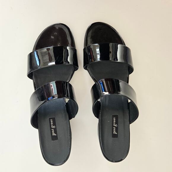 Paul Green Meg Slide Sandals Black Patent Leather Block Heel Summer Women 36 - Picture 2 of 10